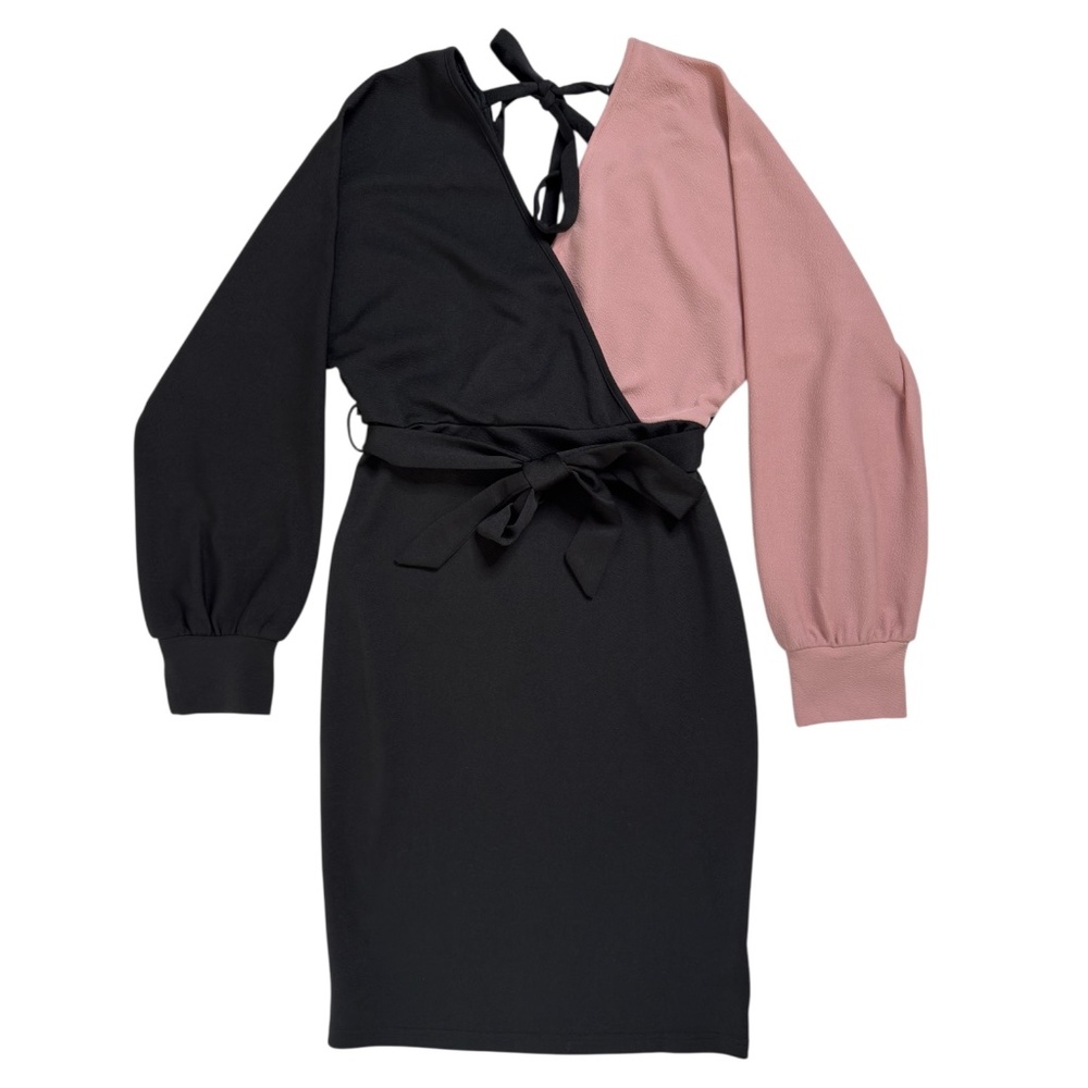SHEIN NWOT Two-Tone Pink & Black Halter Neck BodyCon Midi Dress Batwing Sleeve M